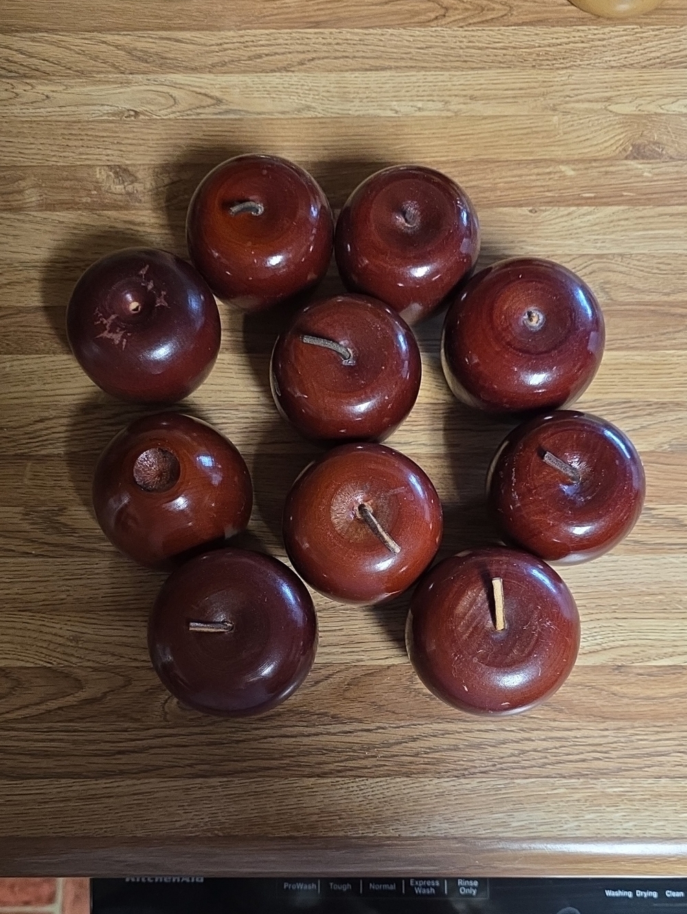 Decorative Wooden Apple Accents in Deep Brown - Set of 10